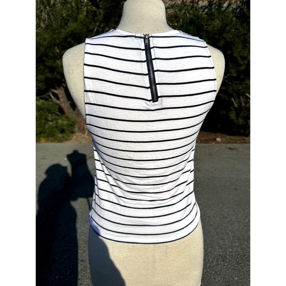 Cotton on Womens XSmall White Tank Top Black Striped Sleeveless Crew neck Zipper - Picture 2 of 8